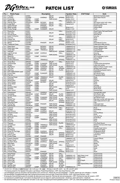 yamaha雅马哈DG60FX-112 Patch List